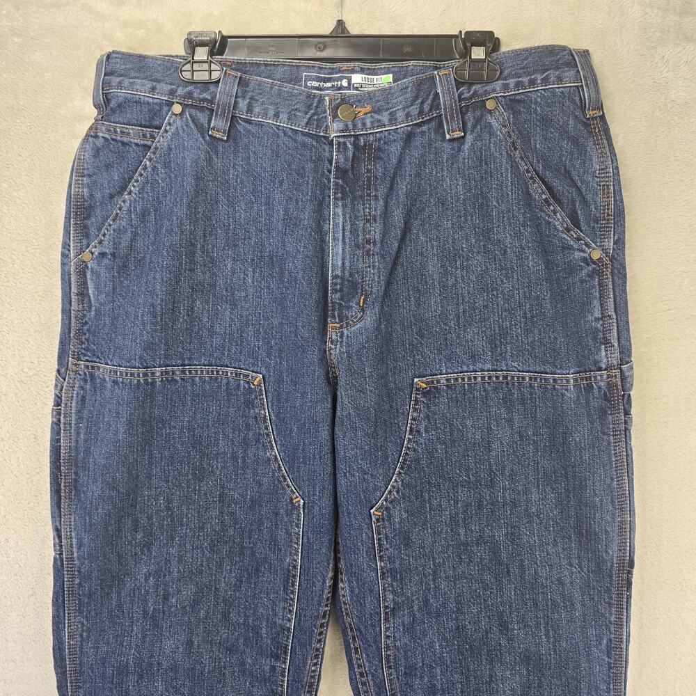 Carhartt Double Knee Jeans Mens 36x36 Blue Loose Fit Carpenter Logger Grunge NWT - Picture 2 of 16